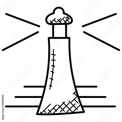 
Doodle icon image of lighthouse tower on a seashore
