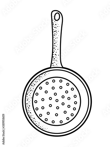Hand drawn vector illustration of colander. Doodle style sketch.