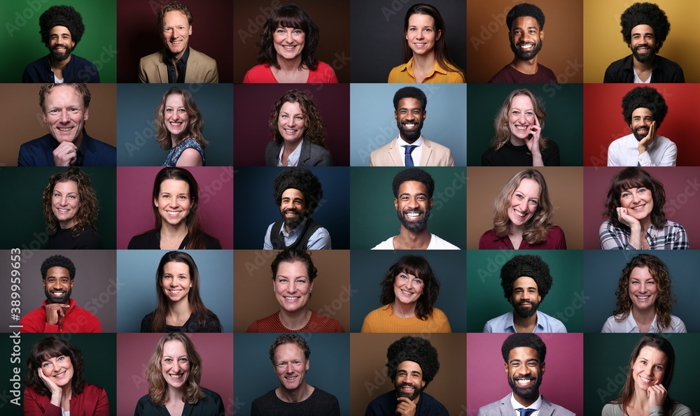 Group of ordinary people in front of a colored background Group of ordinary people in front of a colored background