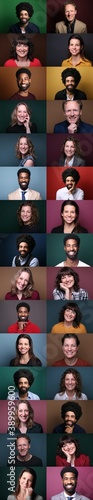 Group of ordinary people in front of a colored background