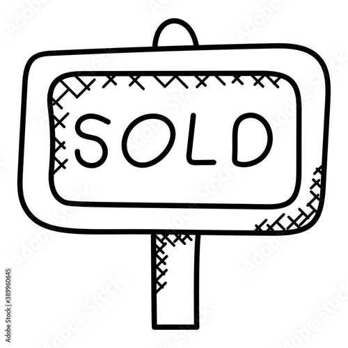 
Hanging sold sign board in a house, house auction
