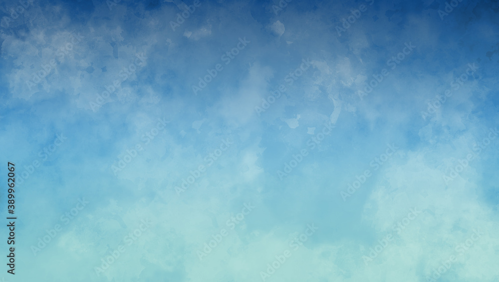 Blue background with grunge and blotches of paint in abstract cloudy hazy sky design
