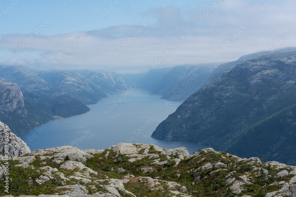 Lysefjord sea rocky fjord mountain landscape view, Norway