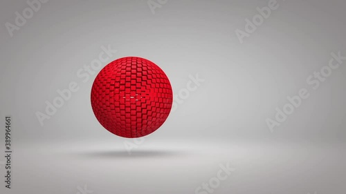 Red ball made up of squares that changes size. Intro. Isolated.