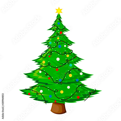 Christmas tree flat vector illustration. New Years and Christmas symbol. Christmas tree icon.