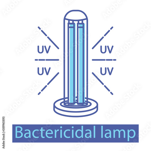 UV light disinfection color icon. Ultraviolet light sterilization of air and surfaces. Bactericidal lamp. Surface cleaning, medical decontamination procedure. Vector
