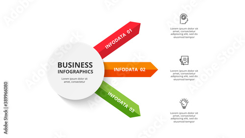 Abstract arrows of graph, diagram with 3 steps, options, parts or processes. Vector business template for presentation