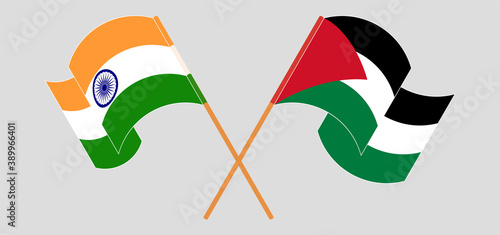 Crossed and waving flags of Palestine and India