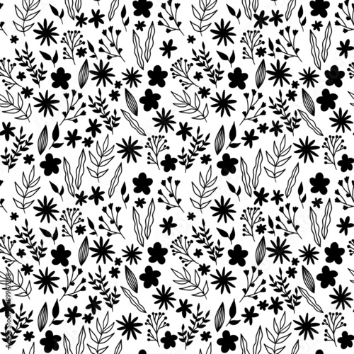 vector black and white floral seamless pattern. nature