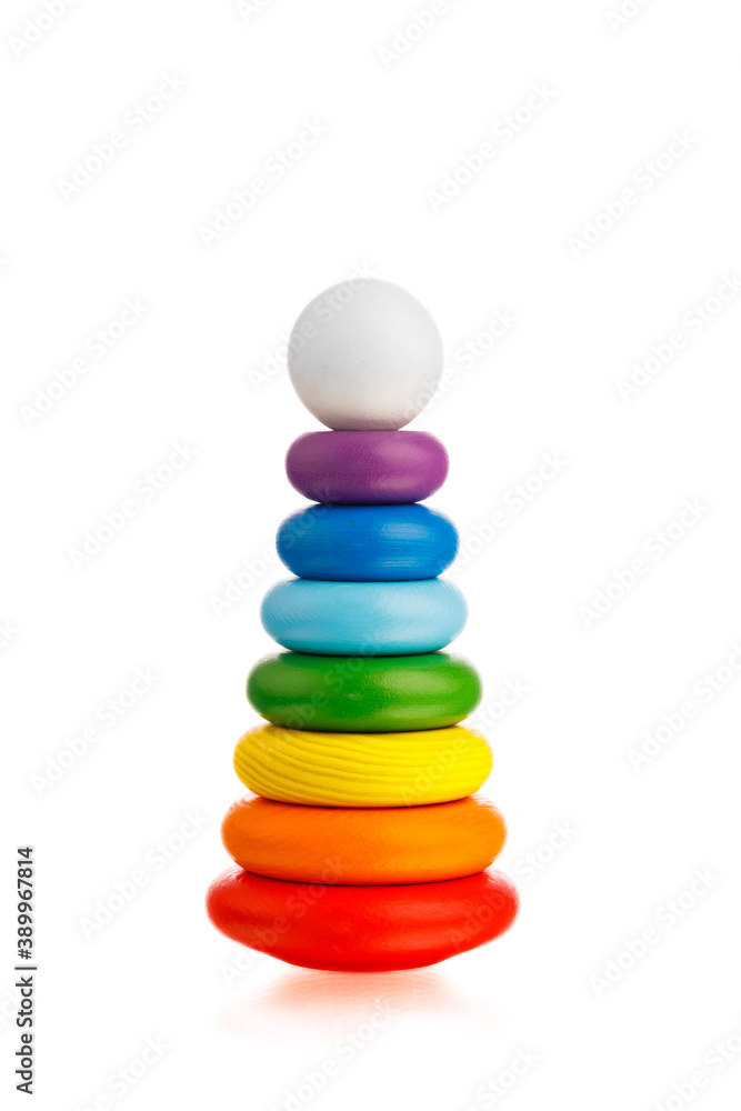 rainbow stacking rings kids toy, isolated on white rainbow stacking rings kids toy, isolated on white
