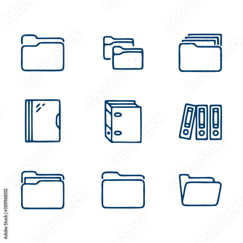 Folder flat line icons. Document file vector illustrations - business paper organizing