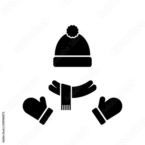 Winter hat, scarf and gloves. Flat design illustration. Isolated.