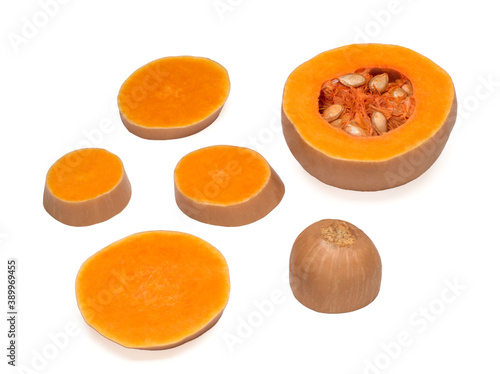 Pieces of pumpkin isolated on white background