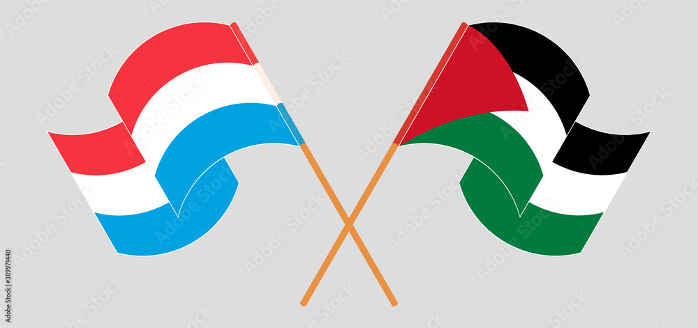Crossed and waving flags of Palestine and Luxembourg Crossed and waving flags of Palestine and Luxembourg