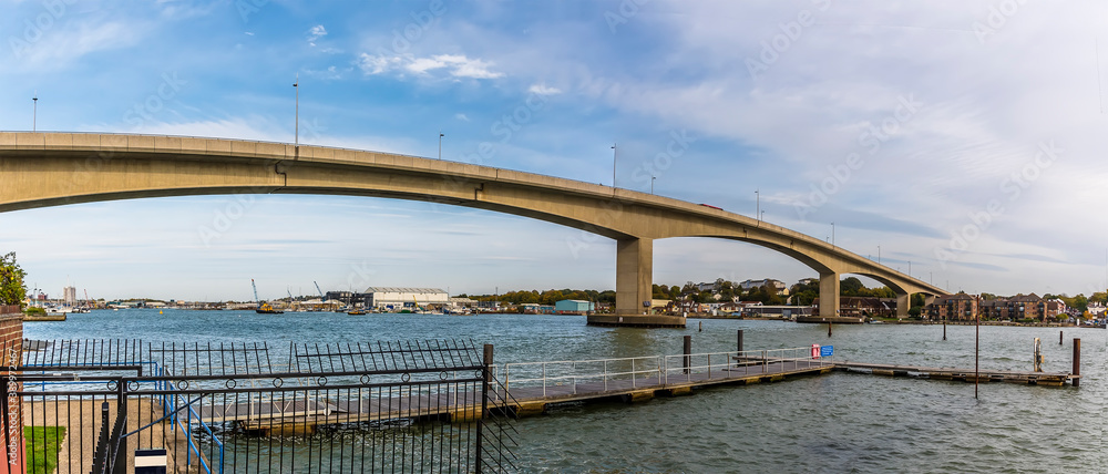 A panorama view of the Itchen Bridge in Southampton, UK in Autumn