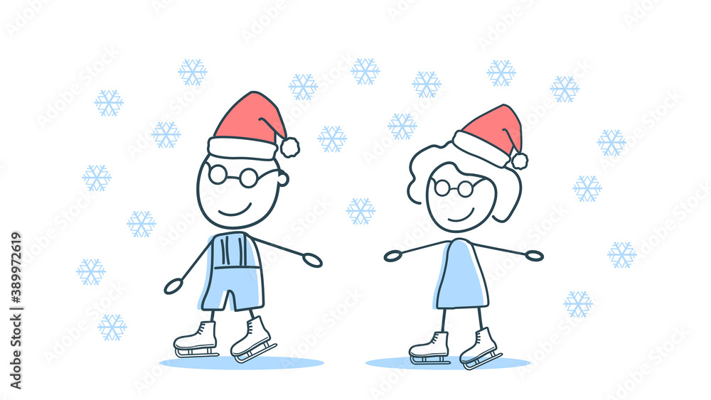 Vector illustration of winter, ice skating. New year, Christmas and holiday.