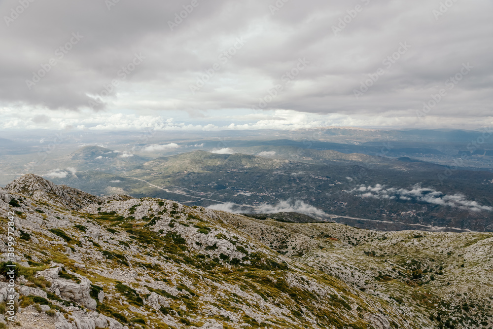 Mountain Biokovo. Mountain landscape with low clouds. Croatia