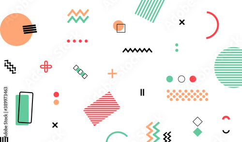 Geometric abstract memphis pattern seamless elements background. Minimalist figures design, memphis style graphic pastel blue and pink colors wallpaper textures vector illustration 