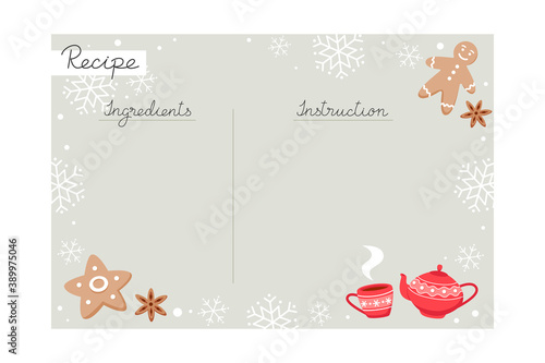 Christmas holiday baking recipe template with ingredients and instructions copy space