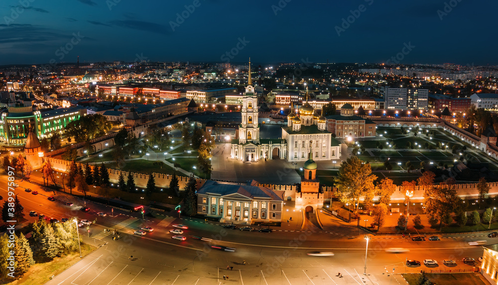 Tula Kremlin, aerial view from drone. Epiphany and Assumption Cathedrals Tula Kremlin, aerial view from drone. Epiphany and Assumption Cathedrals
