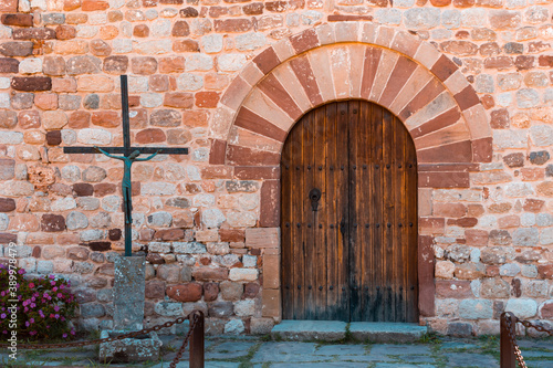 MOLLET DEL VALLES, SPAIN - Sep 18, 2020: Door of the romanic church of Santa Maria de Gallecs photo