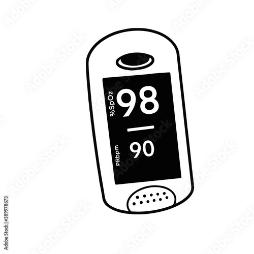 Pulse oximeter. Pulsoximeter showing oxygen saturation and heart rate digitally. Diagnostic device for non-invasive measurement of capillary blood oxygen saturation. Vector illustration eps10.