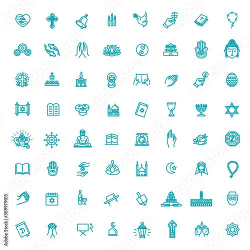 Vector religion icons set thin style. Vector