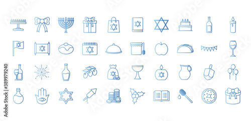 Hanukkah and jewish gradient style symbol set vector design