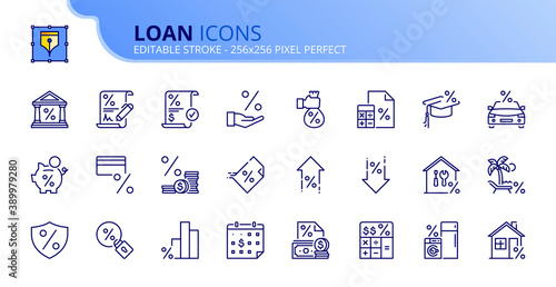 Simple set of outline icons about loan. Banking product