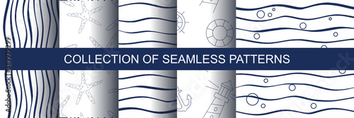 Big collection of memphis seamless vector patterns. Beach style. Fashion design 80-90s.