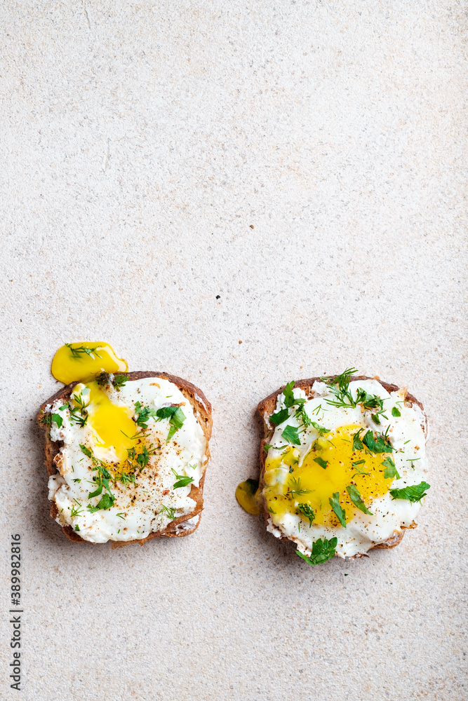 Plakat Toast with cheese, egg and herbs