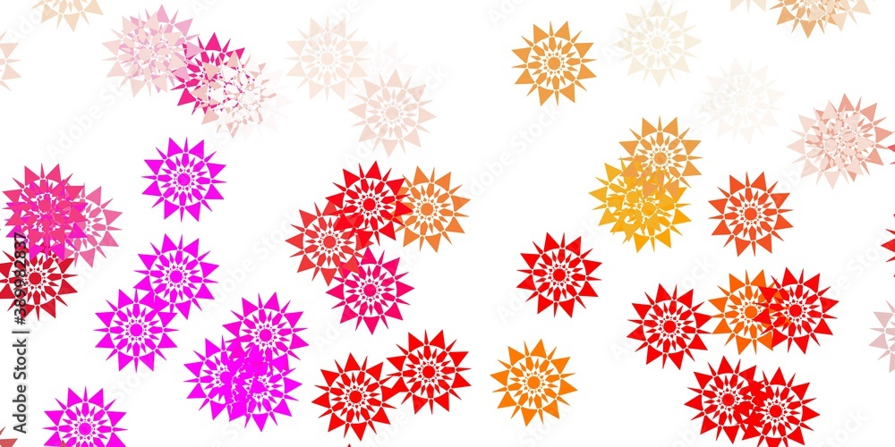 Light pink, yellow vector beautiful snowflakes backdrop with flowers.