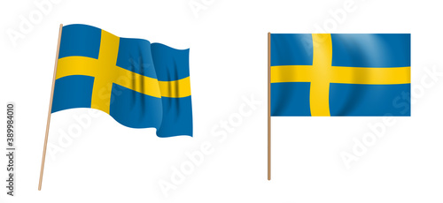 colorful naturalistic waving Sweden flag. Vector Illustration