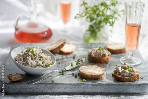 Smoked Mackerel Pate with Bread and Herbs. Rose Wine Pairing