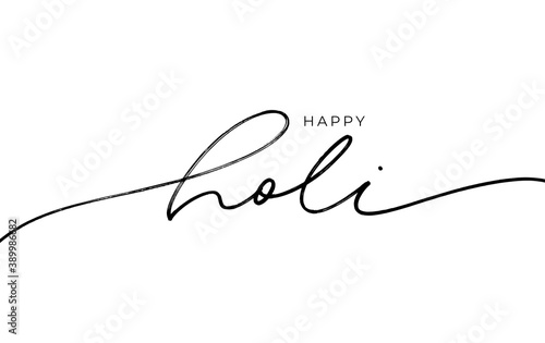 Happy Holi hand drawn vector lettering. Line style modern calligraphy with swooshes. Spring festival of colors vector lettering design. Handwritten pen calligraphy of Happy Holi on white background