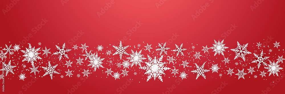 Red christmas background with snowflakes. Vector illustration