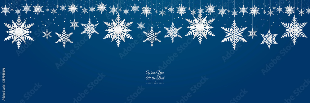 Blue white christmas background with snowflakes. Vector illustration