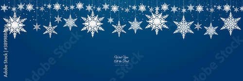Blue white christmas background with snowflakes. Vector illustration