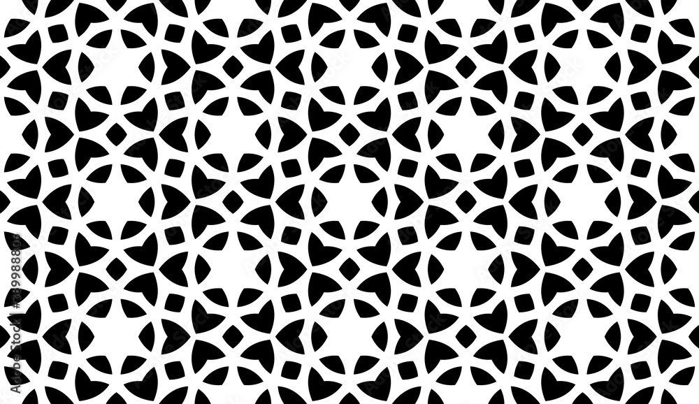Black, white pattern, geometric wallpaper , seamless texture with flat floral ornament, decorative illustration with simple elemets Black, white pattern, geometric wallpaper , seamless texture with flat floral ornament, decorative illustration with simple elemets