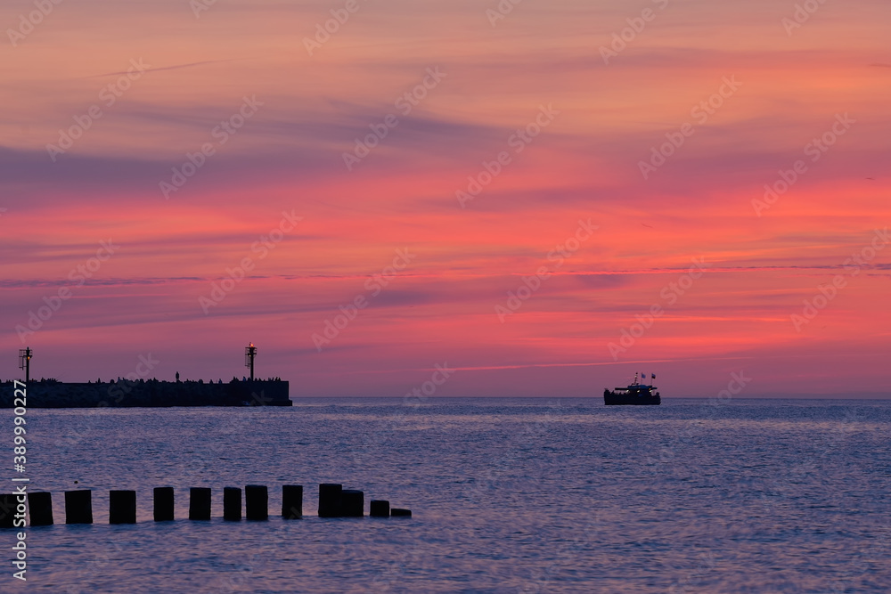 Sunset in the port, Ustka, Poland, Baltic sea. Sunset in the port, Ustka, Poland, Baltic sea.