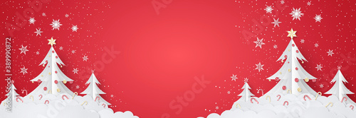 Christmas tree background, banner, frame, header, background or greeting card design. Vector Illustration 