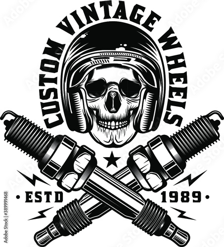 Vintage Custom Motorcycle plug emblem