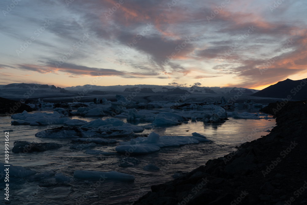 Icelandic Glaciers and Icebergs, Landscape in Summer Icelandic Glaciers and Icebergs, Landscape in Summer