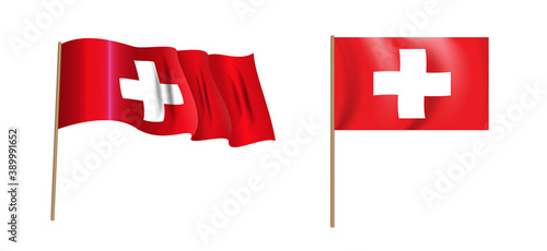 colorful naturalistic waving Switzerland flag. Vector Illustration
