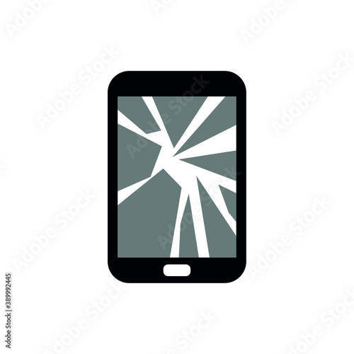 broken phone icon, isolated drawing of a phone with shards on the screen