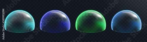 Force field set on transparent background, realistic colorful vector illustration, isolated