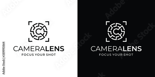 Camera lens logo with initial C design inspiration template