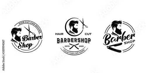 Simple vintage barbershop logo design set inspiration template
