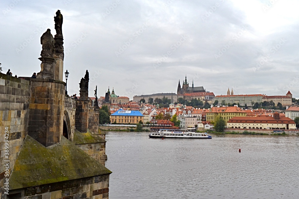 Prague Castle and Lesser Town as seen trom the Charles Bridge of the Vltava River