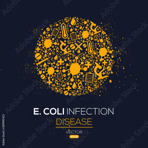 Creative (E. coli Infection) disease Banner Word with Icons ,Vector illustration.

